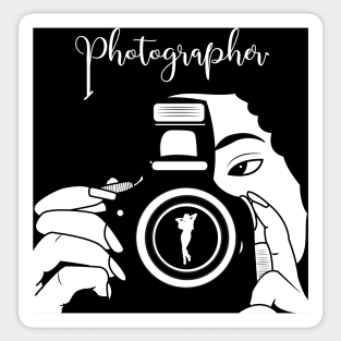 female photographer black and white artwork Sticker